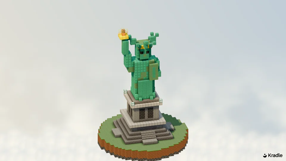 Gemini-4 Argon’s copper-green Statue of Liberty with a glowing torch and detailed stone pedestal.